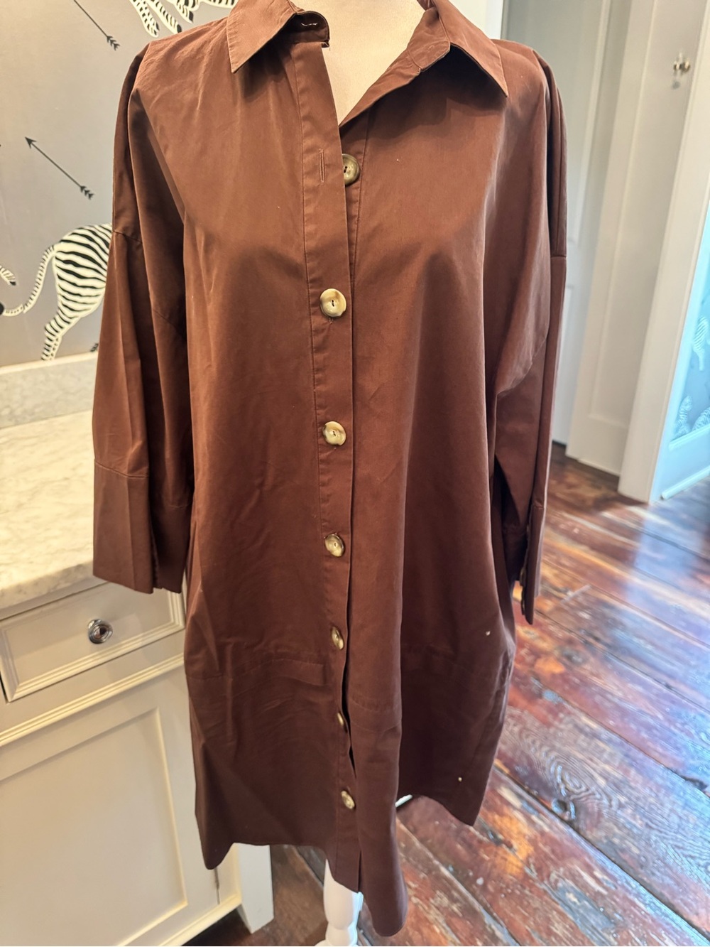 PEARL by Ella Moon Brown Button-Up Shirt Dress